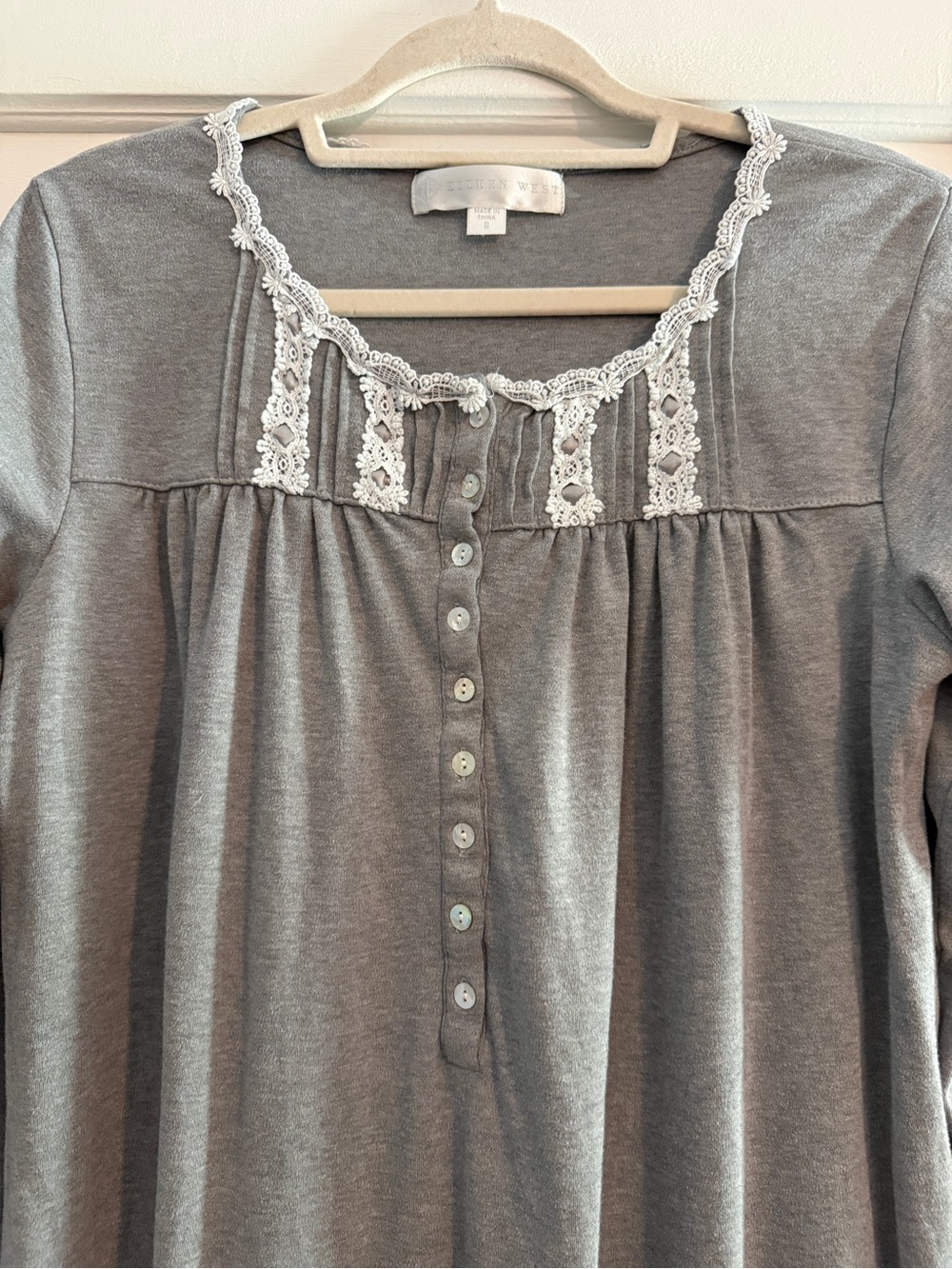 Eileen West Gray Dream Sweater Knit Lace Trim Long Ballet Nightgown Small - Picture 7 of 11